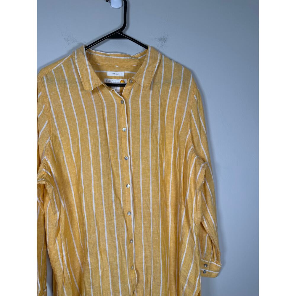 C&C California Womens Linen Top Tunic Roll Tab Sleeve Boho 1X Yellow - Picture 3 of 10
